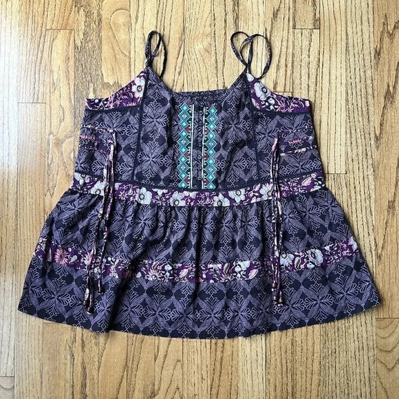 Sundance spaghetti strap boho shirt flower Aztec purple white size large women - Picture 1 of 13